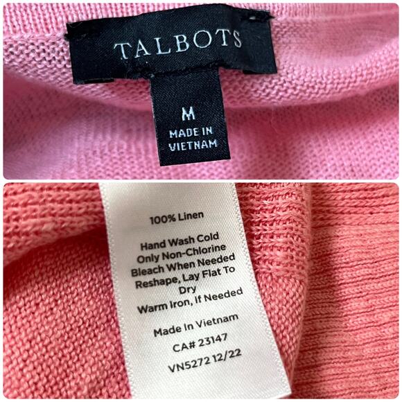 Talbots Pink Linen V Neck Button Cardigan Medium Natural Slub Textured - Picture 11 of 12